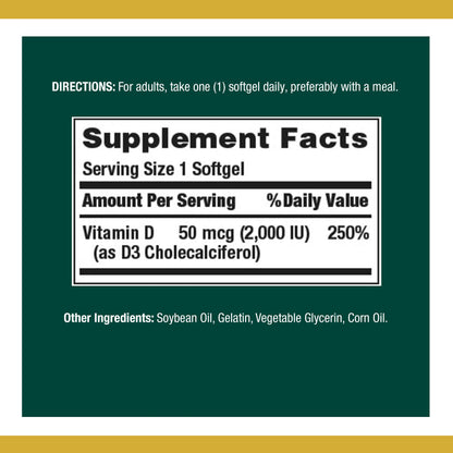 Cápsulas vitamina D3 Nature's Bounty suplemento para huesos e inmunidad