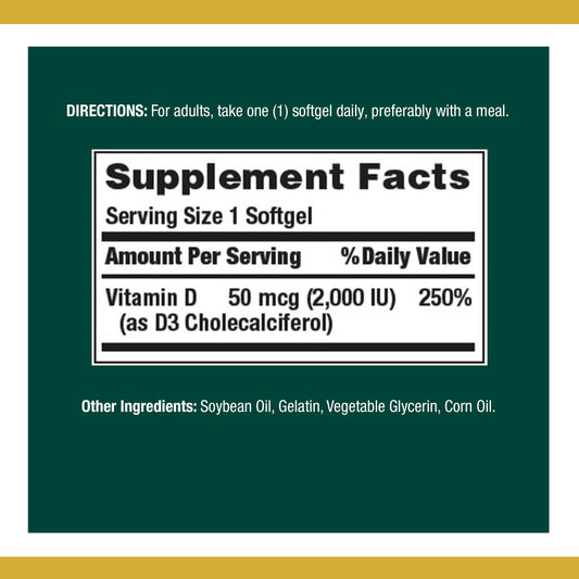 Cápsulas vitamina D3 Nature's Bounty suplemento para huesos e inmunidad