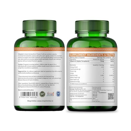 Detalle cápsulas vitamina E Simply Herbal 10mg