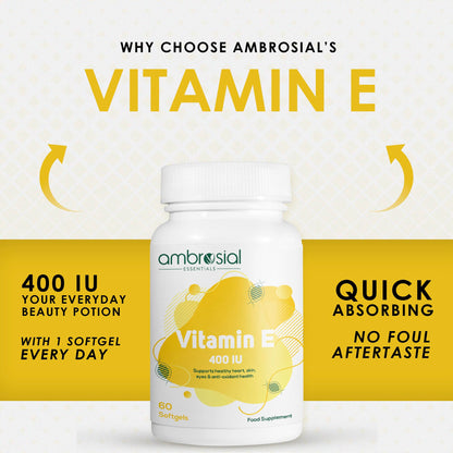 Ambrosial Vitamina E 400UI cápsulas blandas en primer plano