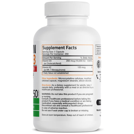 Cápsulas supplementarias vitamina K2 y D3 Bronson para huesos y corazón