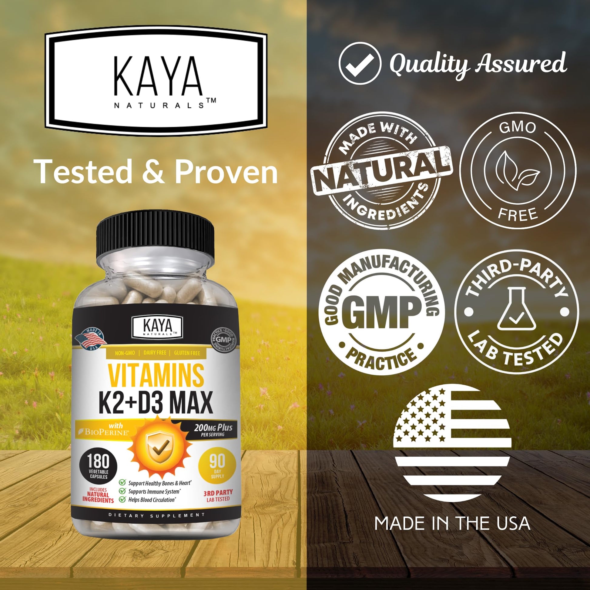 180 cápsulas vitamina K2 con D3 para hombres y mujeres Kaya Naturals