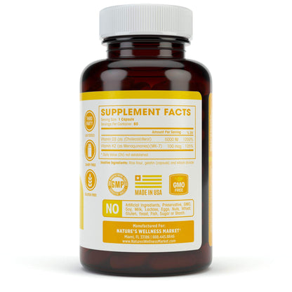 Cápsulas vitamina K2 y D3 soporte cardiovascular y óseo