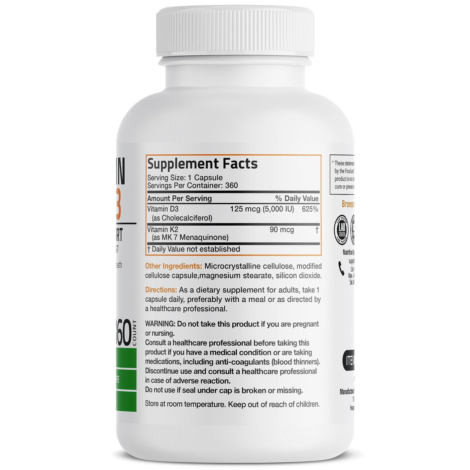 Cápsulas de vitamina K2 MK7 con D3 bronson suplemento