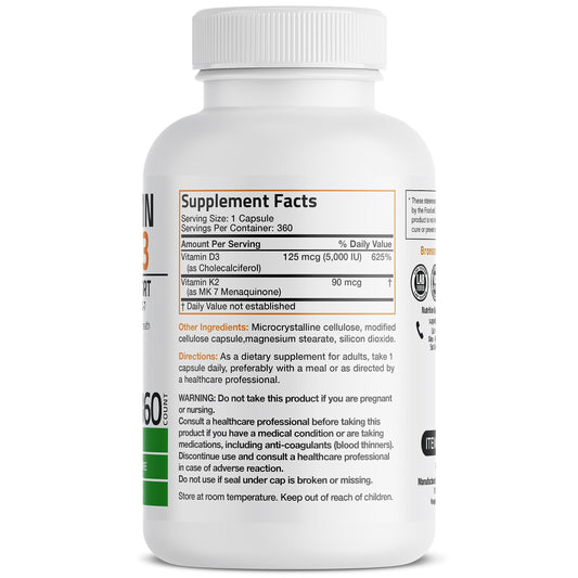 Cápsulas de vitamina K2 MK7 con D3 bronson suplemento