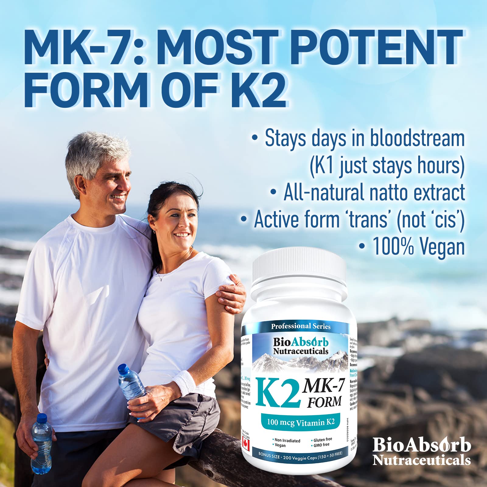 Cápsulas vitamina K2 MK-7. Suplemento de Bio Absorb