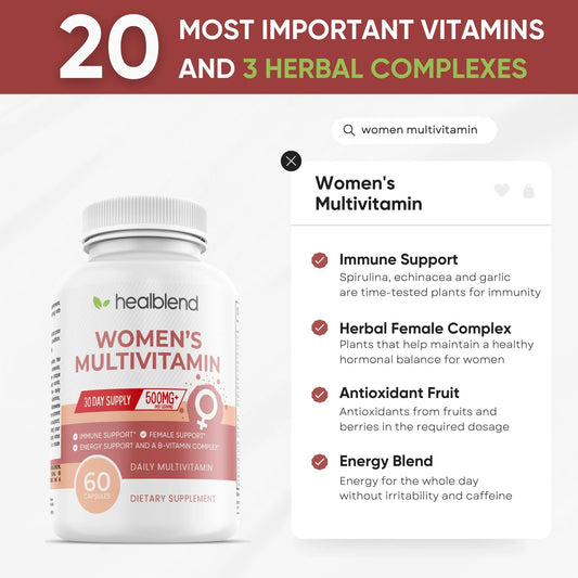 Cápsulas de vitaminas con biotina en envase para mujeres
