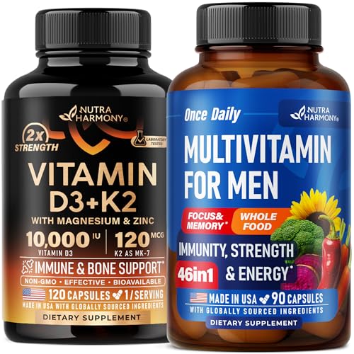 Cápsulas de vitamina D3 K2 y multivitaminas para hombres