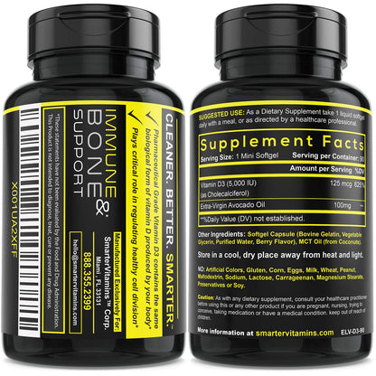 Cápsulas vitaminicas Smarter D3 5000 IU con aceite de aguacate