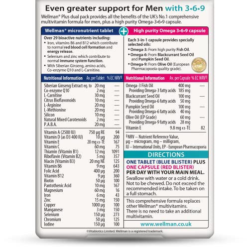 Cápsulas de Wellman Plus con omega 3 6 9