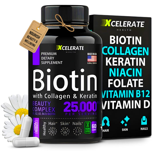 Cápsulas de Xcelerate con biotina y queratina.