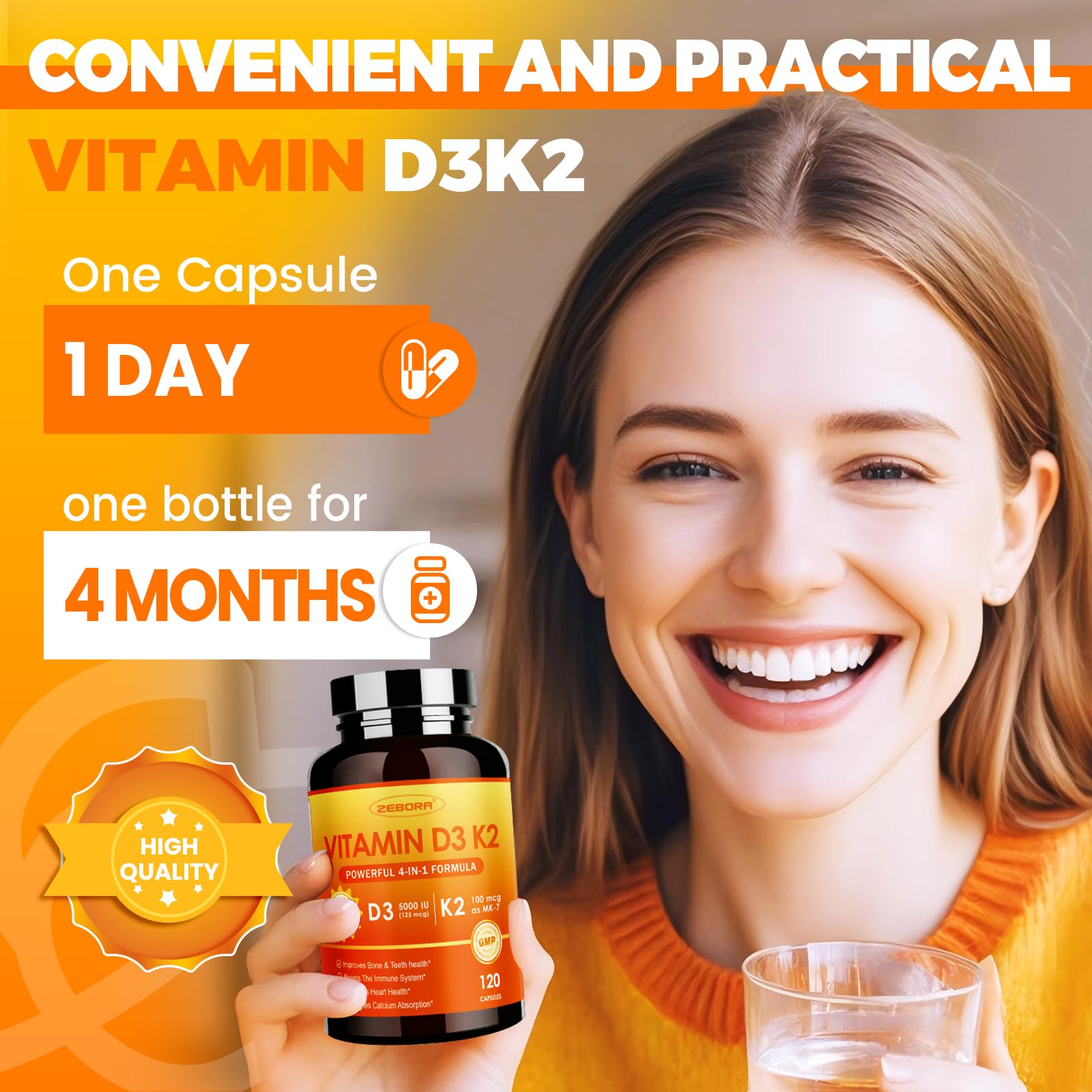 Cápsulas zubora vitamina d3 k2 para función inmune y huesos fuertes