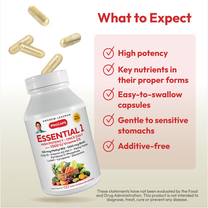 Características y beneficios del multivitamínico Essential-1 Andrew Lessman