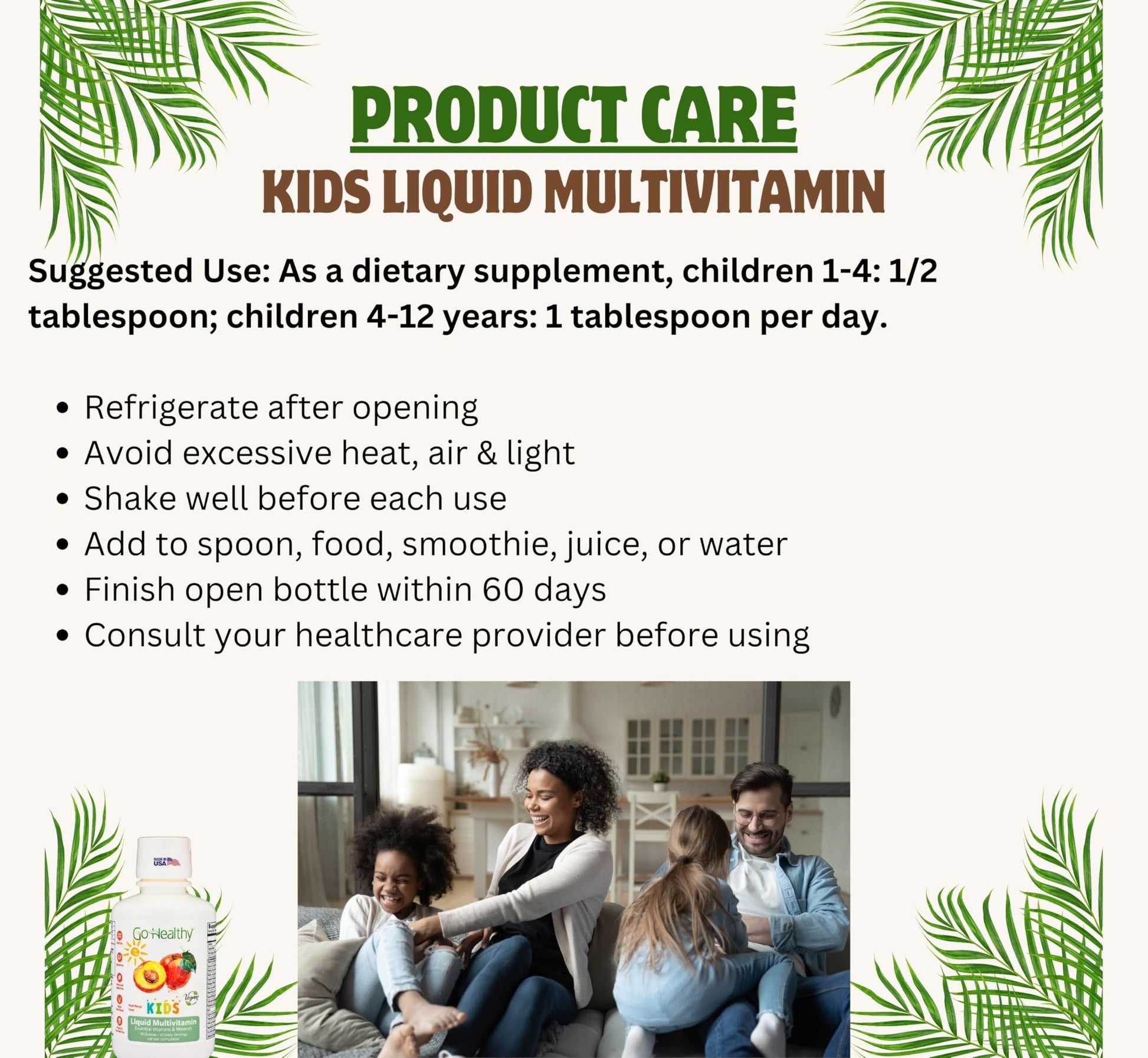 Características del multivitamínico Go Healthy Kids libre de gluten.