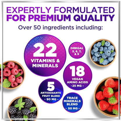Características multivitamínicas veganas y sin azúcar