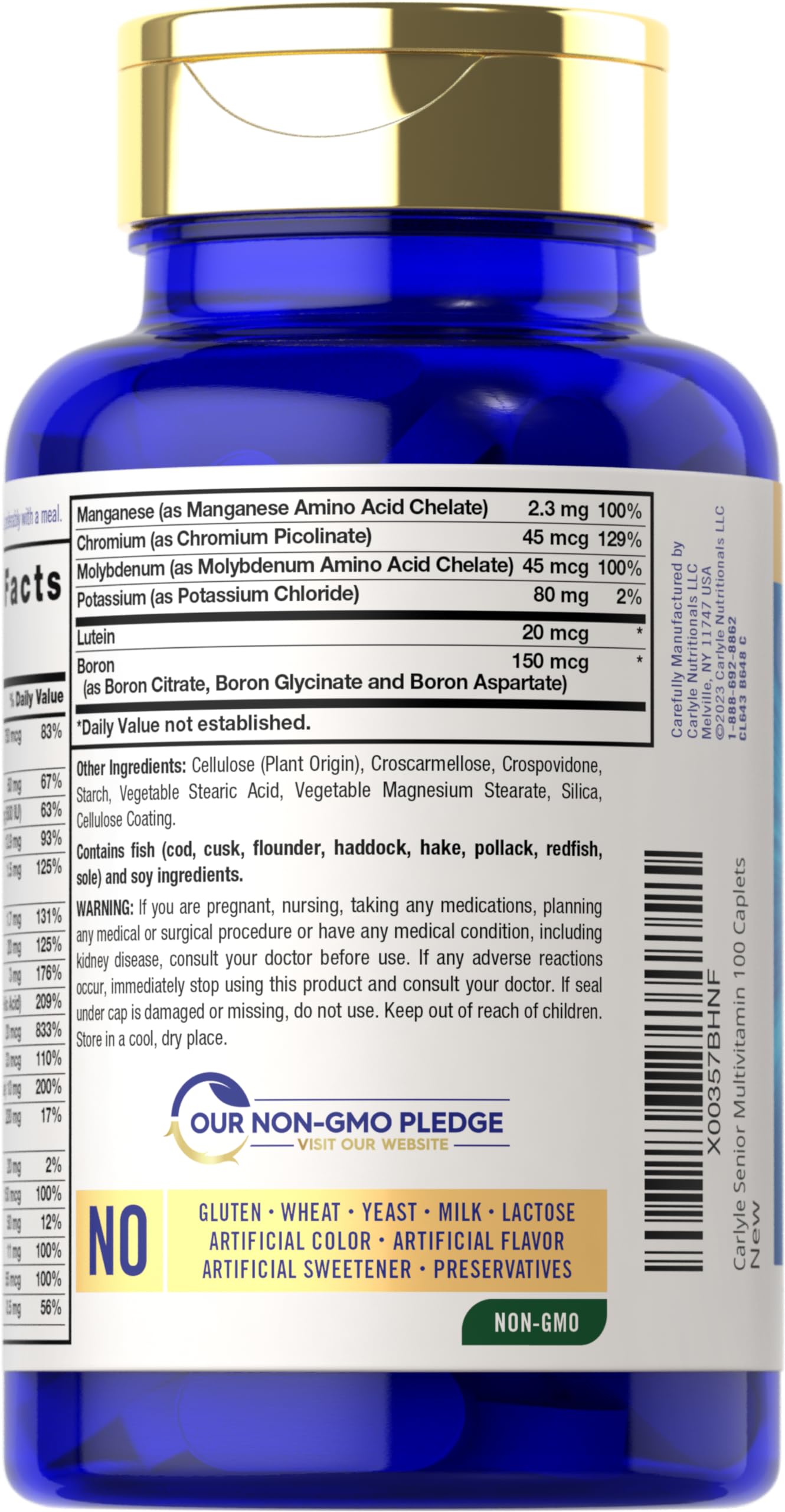 Características destacadas de multivitamínicos Carlyle senior.