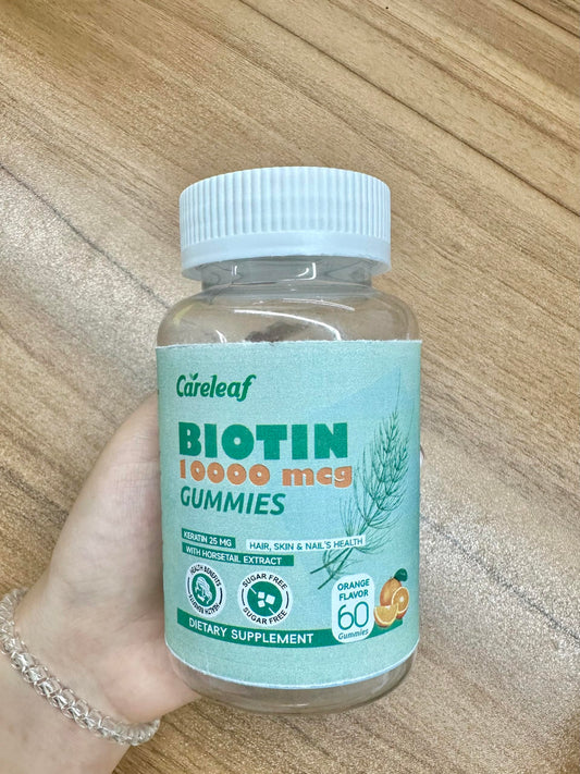 Botella de gomitas biotina careleaf para cabello uñas piel sabor naranja
