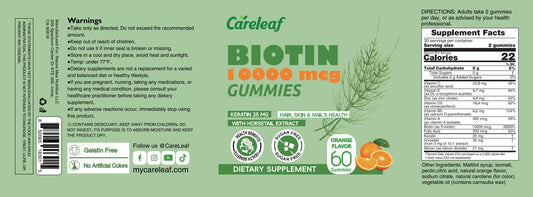 Gomitas de biotina careleaf sabor naranja para crecimiento de cabello