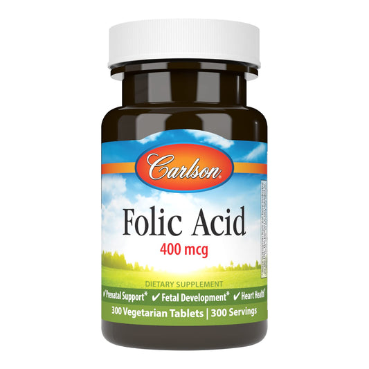 Carlson ácido fólico 400 mcg tabletas apoyo prenatal desarrollo fetal