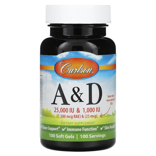 Carlson Labs Vitamina A y D envase frontal 100 softgels
