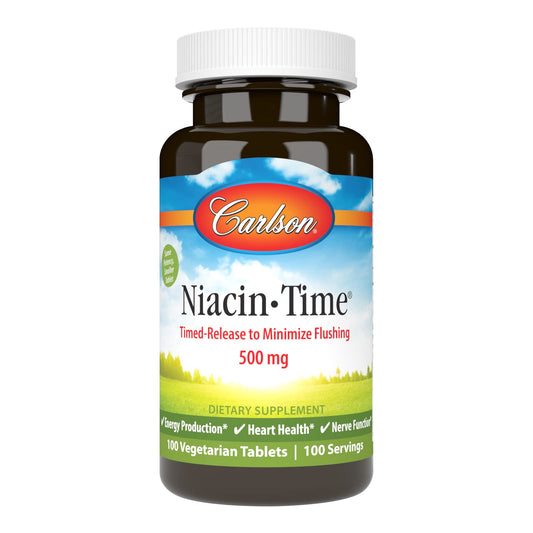 Carlson Niacin-Time 500 mg botella frente