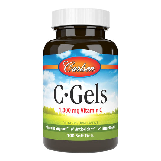 Envase Carlson Vitamina C 1000mg softgels para sistema inmunológico
