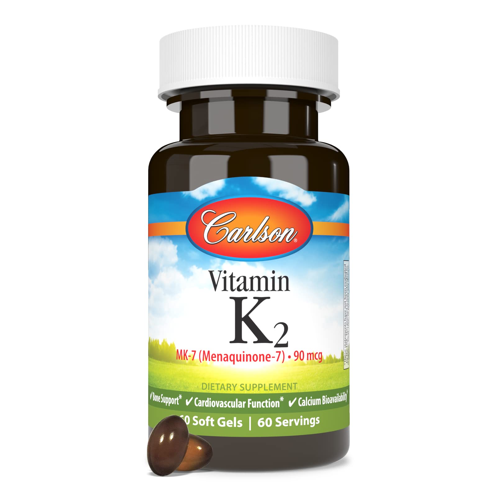 Frasco vitamina K2 MK-7 para fortalecer huesos Carlson