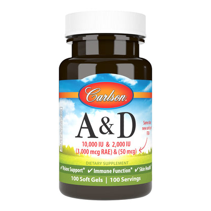 Carlson vitaminas A y D cápsulas blandas para piel y visión