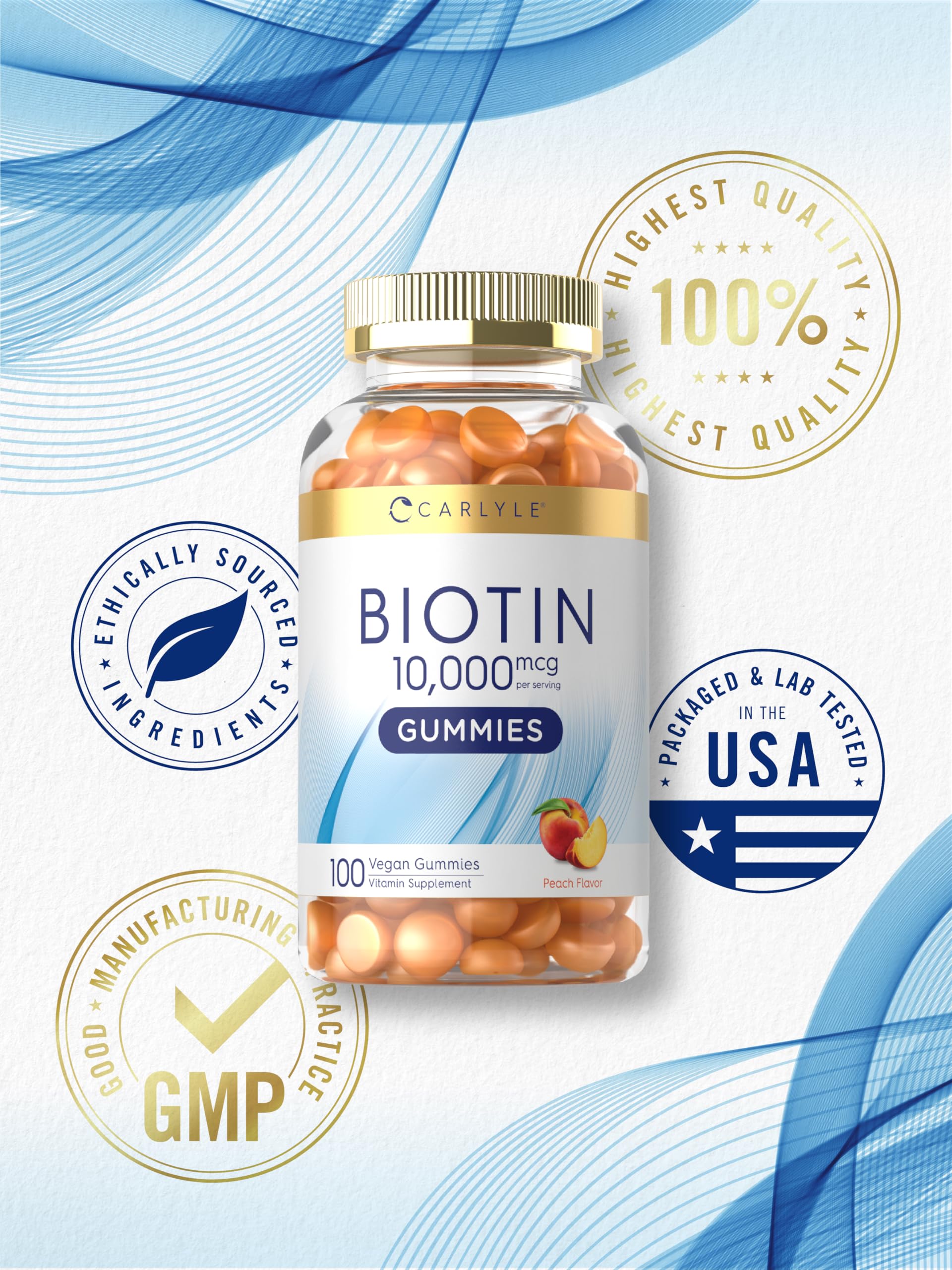Carlyle gomitas biotina veganas sabor durazno 100 unidades