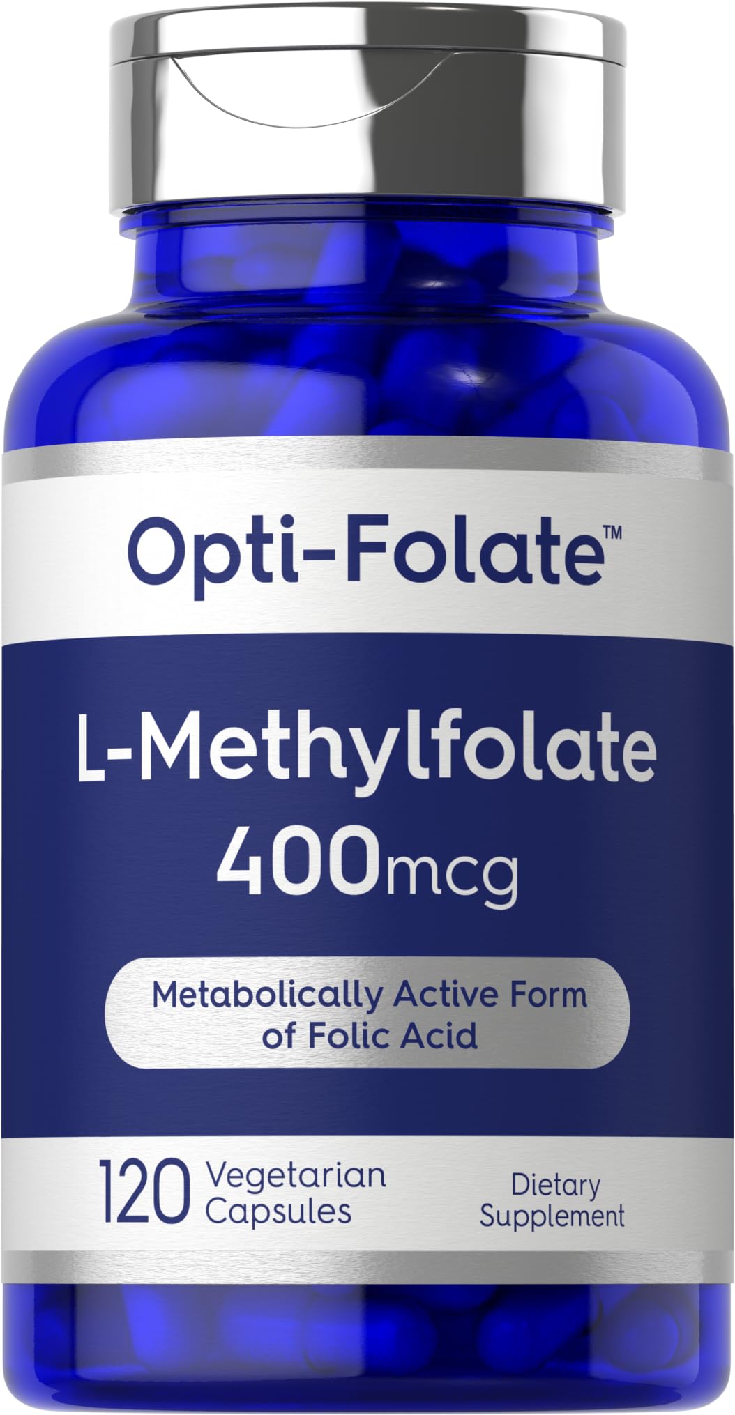 Frasco de Carlyle L Metilfolato 400mcg 120 cápsulas sin gluten