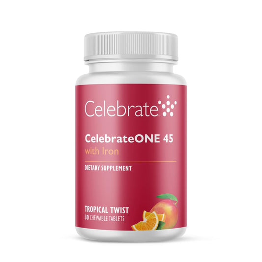 Envase de CelebrateONE 45 masticables con hierro