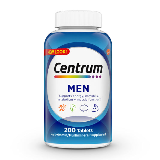 Botella de multivitamínico Centrum para hombres, 200 unidades.