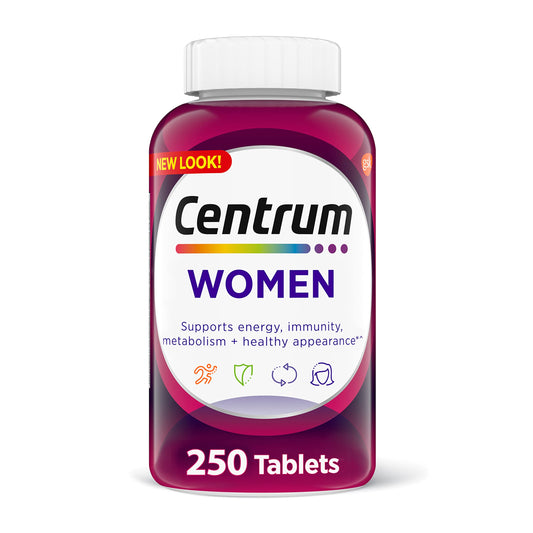 Botella de multivitamínico Centrum para mujeres, 250 unidades.