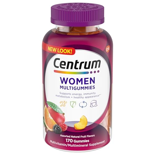 Botella de Centrum MultiGummies para mujeres con sabores frutales