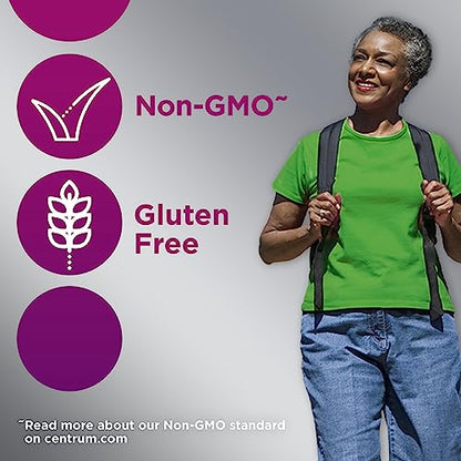 Características no transgénicas y sin gluten de Centrum Silver Women.