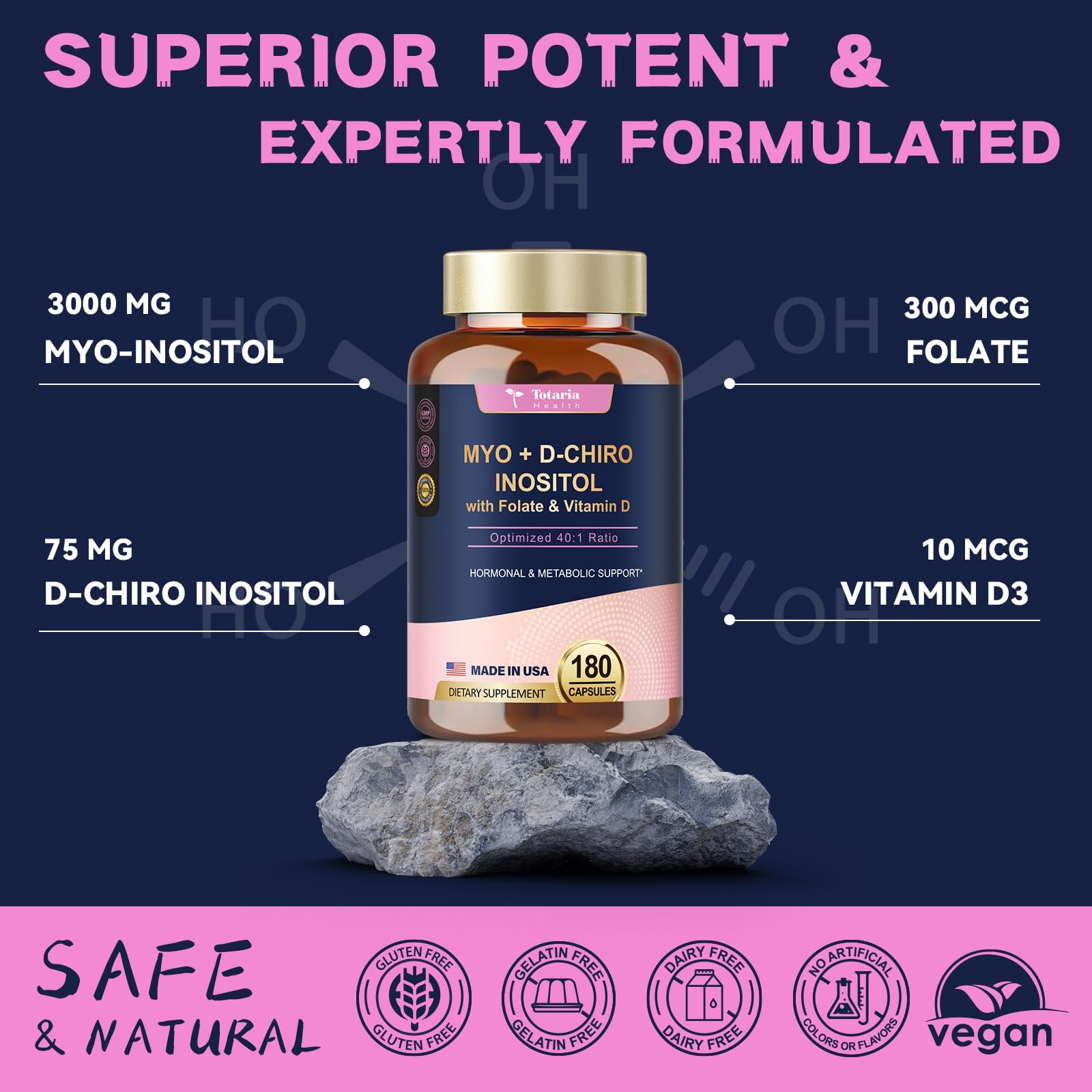 Certificación GMP suplemento inositol mujer Totaria 180 cápsulas