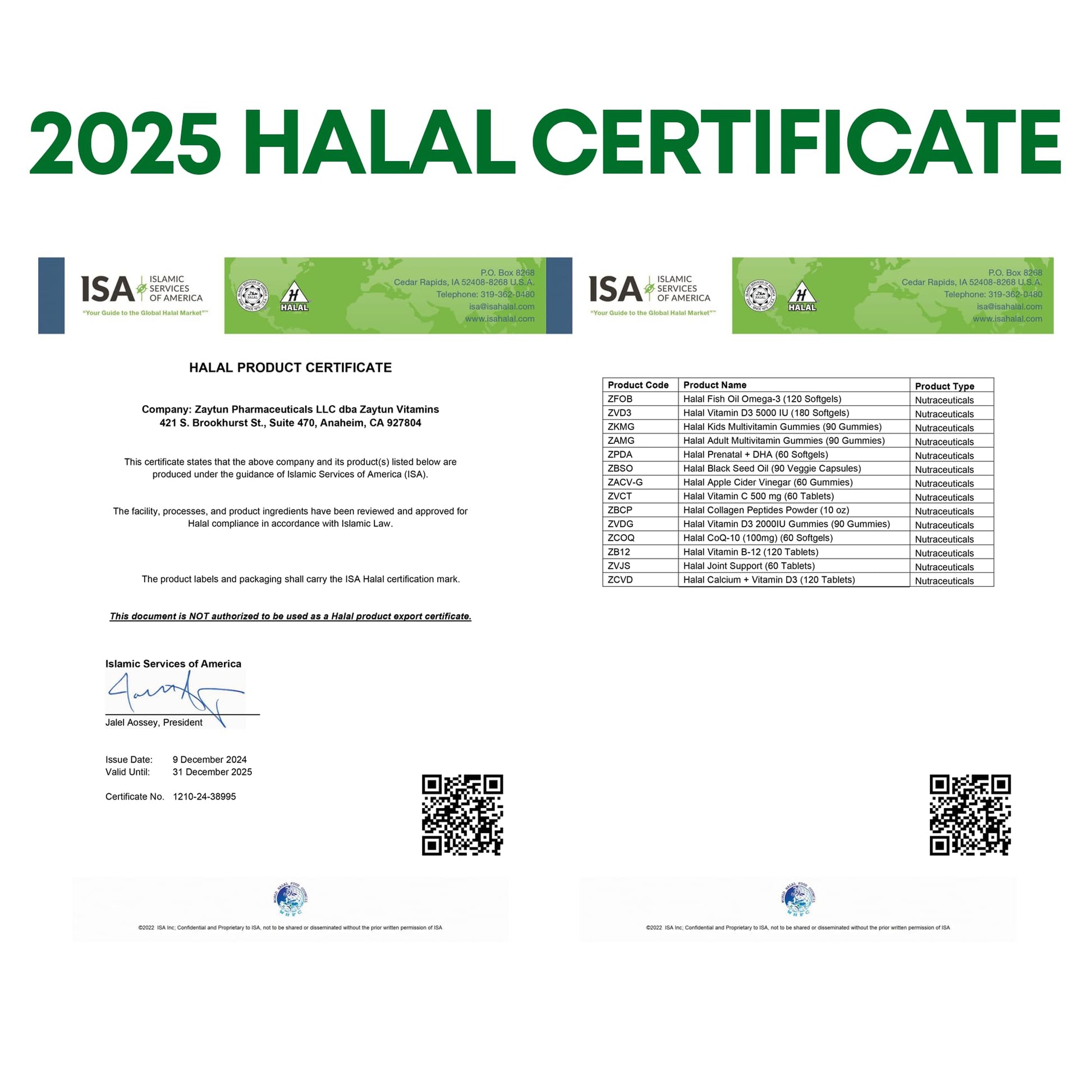 Certificación halal del producto Zaytun Vitamins