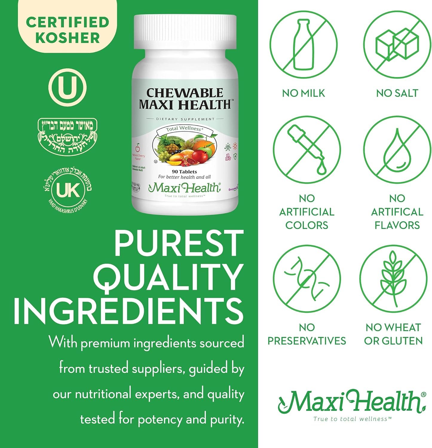 Certificado Kosher de Maxi Health, calidad y pureza garantizada.