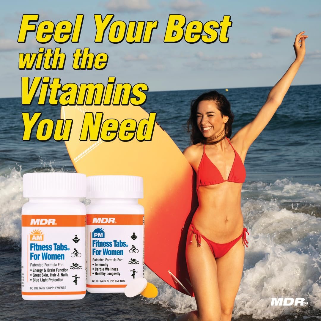Chica en la playa con MDR Fitness Tabs