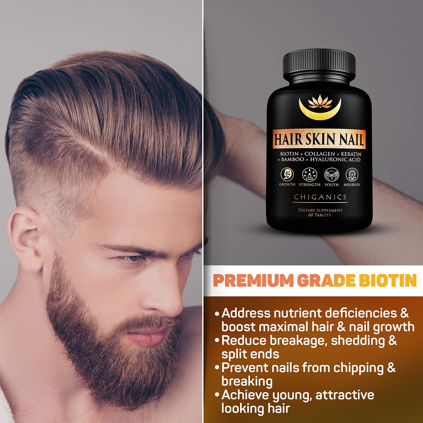 Chiganics suplemento para cabello piel uñas con 28 ingredientes y biotina