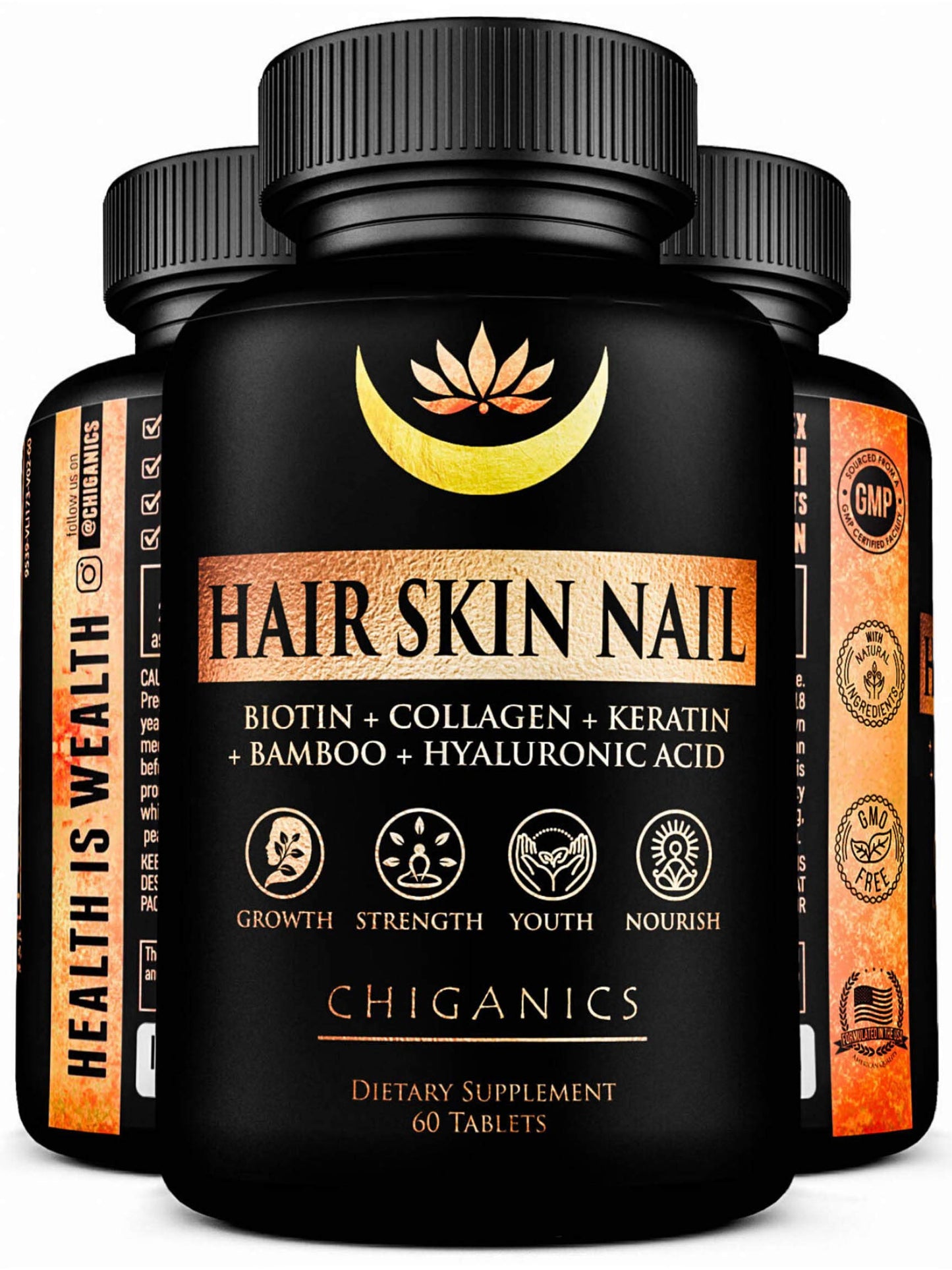 Chiganics vitaminas para cabello piel uñas con biotina 5000mcg frasco