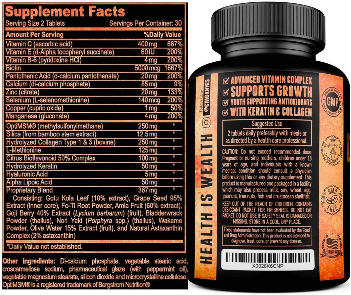 Chiganics vitaminas fortalecedoras cabello piel uñas paquete único