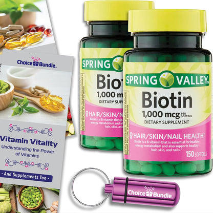 choice bundle spring valley biotina 1000mcg 150 softgels botella