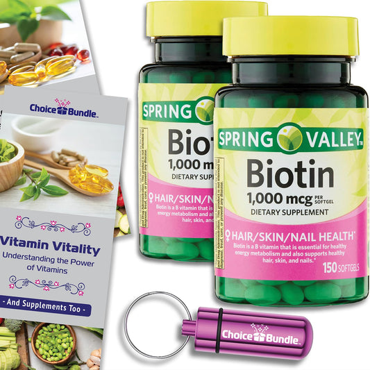 choice bundle spring valley biotina 1000mcg 150 softgels botella