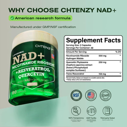 Cápsulas de la botella suplemento NAD+ CHTENZY 900mg para mujeres