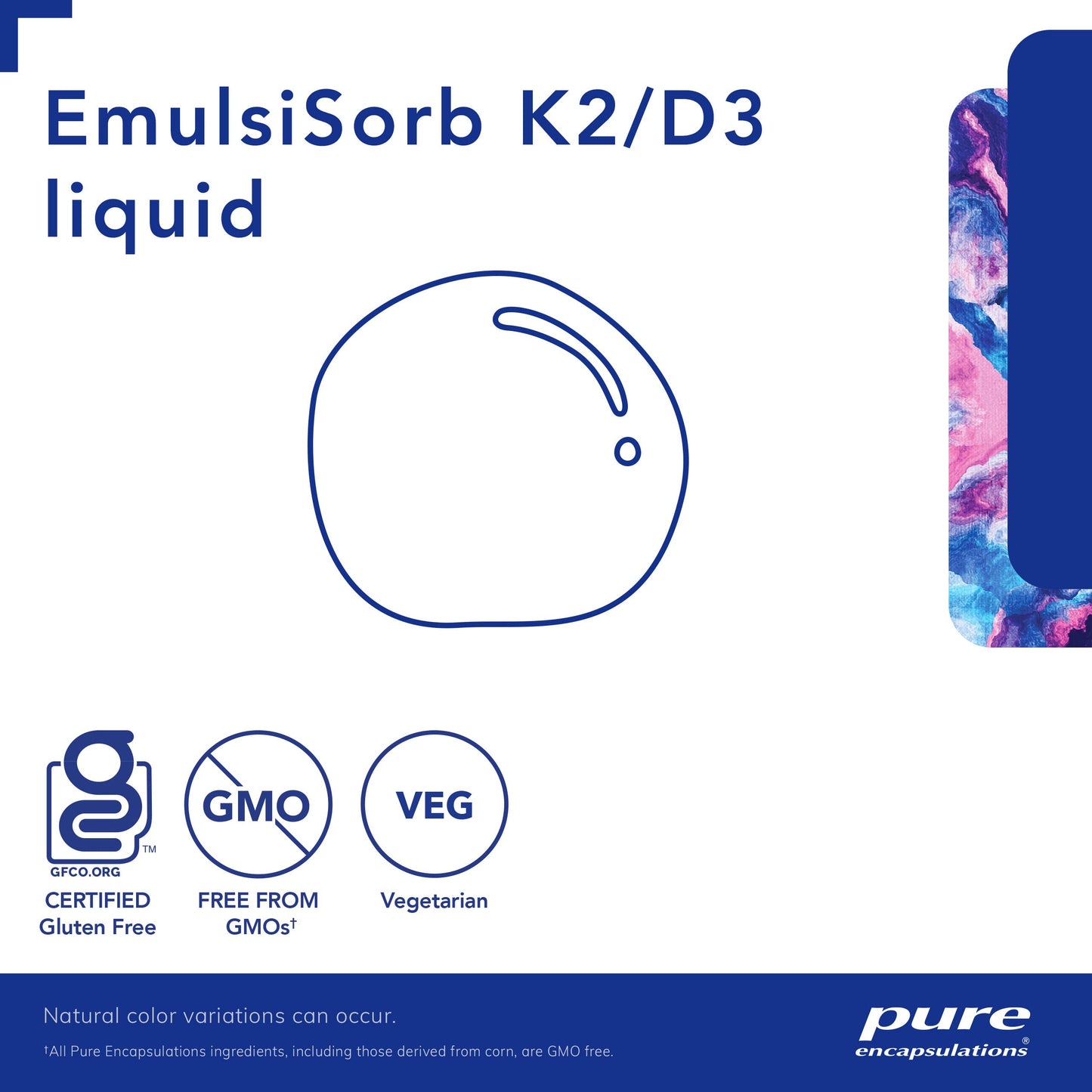 Close up botella Pure Encapsulations EmulsiSorb K2 y D3