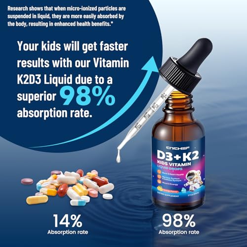 Envase trasero CNCHEF gotas vitamina D3 K2 para niños con magnesio