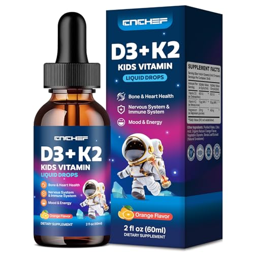 Frasco de gotas CNCHEF vitamina D3 K2 magnesio sabor naranja 2 oz