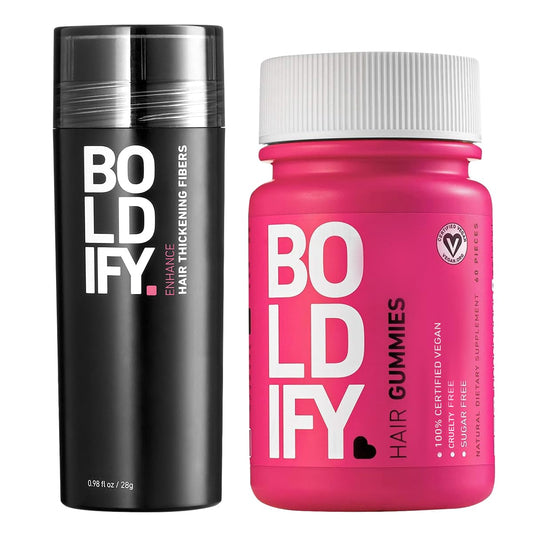 Combo Boldify fibras para cabello y gomitas de biotina marrón