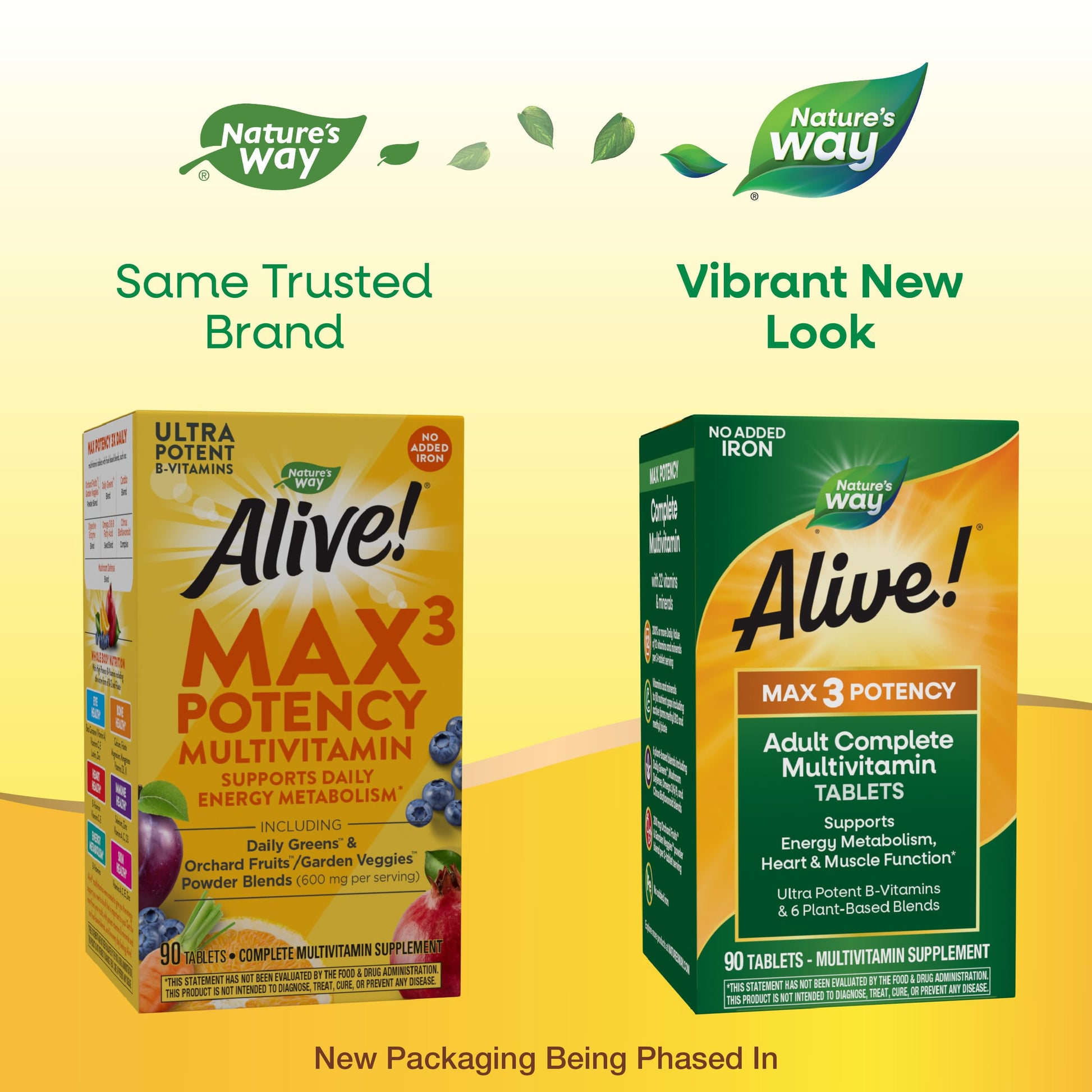 Comparación de empaques antiguos y nuevos de Nature's Way Alive! Max3.